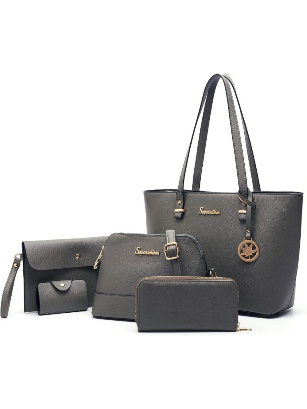 Stylish 5-Piece Women's Shoulder Tote & Satchel Bag Set - Versatile Handbag